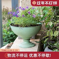 Декоративные горшки 【掬涵】大型铁艺高脚杯花器花盆 装饰收纳复古tiffany蓝杂货花园