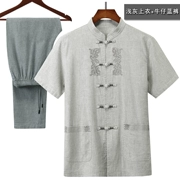 Tang phù hợp với nam ngắn tay trung niên 50-60-70-80 tuổi mùa hè cha phù hợp với ông nội sinh nhật quần áo - Trang phục dân tộc