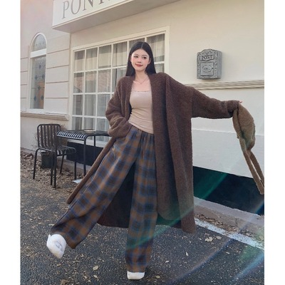 taobao agent Retro sweater, autumn jacket, knitted top, set, plus size, mid-length