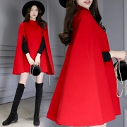 2018 phụ nữ mới mùa thu và mùa đông dài áo len mỏng nữ màu đỏ Anh áo choàng len retro Anh - Accentuated eo áo
