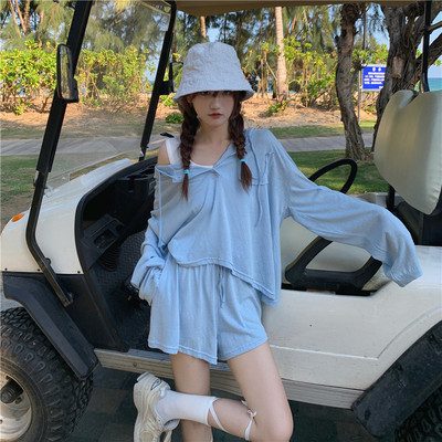taobao agent Thin silk sun protection clothing, design shorts, top, sports suit, plus size, trend of season