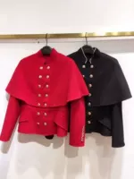 Mùa đông mới của phụ nữ phong cách retro cung điện đôi áo choàng đôi nhung áo choàng ngắn áo choàng len đen - Áo khoác ngắn mẫu áo dạ ngắn đẹp 2021