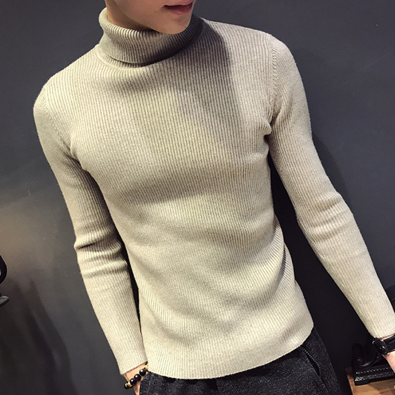 Winter Turtleneck Slim Fashion Sweater nam Giới trẻ Anh Áo len hoang dã Rabbit Velvet High Stretch Đan - Áo len