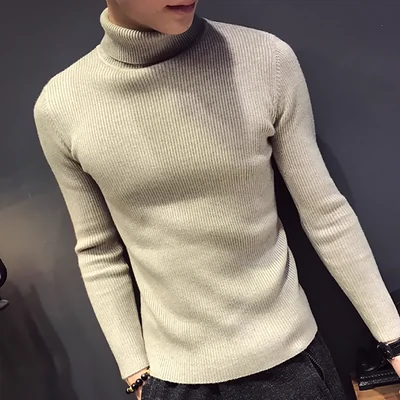 Winter Turtleneck Slim Fashion Sweater nam Giới trẻ Anh Áo len hoang dã Rabbit Velvet High Stretch Đan - Áo len