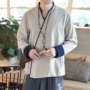 Áo xuân nam Hanfu áo sơ mi nam áo gió Trung Quốc thanh niên Trung Quốc nằm thiền phục vụ trà quốc phục - Trang phục dân tộc quần sooc