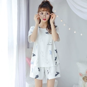 Bộ đồ ngủ nữ mùa hè ngắn tay cotton Bộ hai mảnh mùa hè Phiên bản Hàn Quốc lỏng lẻo Sinh viên mùa xuân Mùa hè dễ thương Dịch vụ tại nhà