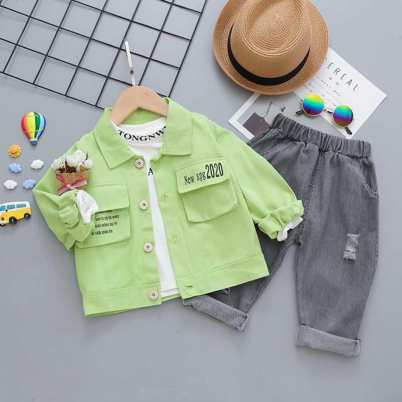 Green & TN & 2020 Three Piece Toolingbaby Autumn clothes Boy Spring and Autumn suit 2021 new pattern Foreign style Three piece set tide baby clothes handsome Children's wear