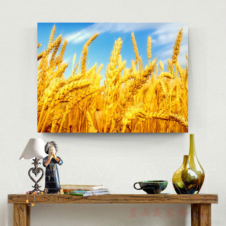 麦田阳光麦穗丰收风景单幅无框画餐厅饭桌背景墙现代装饰画