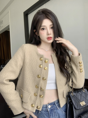 taobao agent Autumn woolen coat, short jacket, plus size, Chanel style, 2023, long sleeve