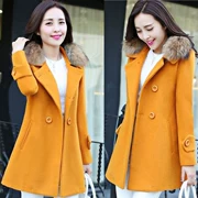 Áo khoác dạ nữ mùa thu và eo thon dài thon với cổ áo lông trong chiếc áo khoác dày của Nini - Trung bình và dài Coat