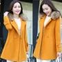 Áo khoác dạ nữ mùa thu và eo thon dài thon với cổ áo lông trong chiếc áo khoác dày của Nini - Trung bình và dài Coat áo dạ tweed