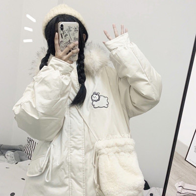 taobao agent Japanese down jacket, long cute hoody, 2021 collection, mid-length