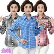 [áo sơ mi kẻ sọc cotton] áo sơ mi nữ tay dài cotton trung tính kẻ sọc cotton áo mẹ áo sơ mi chạm đáy - Áo sơ mi