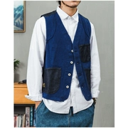 Một bản gốc dài của Nhật Bản tùy chỉnh màu xanh nhuộm Kendo khâu khâu dụng cụ cặp đôi vest nam Dụng cụ vest - Dệt kim Vest