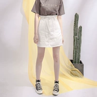 Белая цветная джинсовая юбка, высокая талия, коллекция 2021, эластичная талия, по фигуре