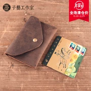 [子 艺] Crazy Horse Leather Handmade Leather Retro Gói thẻ đơn giản Lớp đầu tiên Da Mini Slim Coin Purse Coin