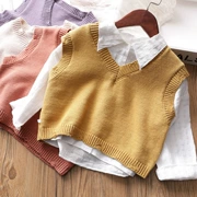 Áo vest nữ mùa xuân và mùa thu cho bé Áo len cotton 2019 xuân hè mới cho bé áo len cổ chữ V Hàn Quốc - Áo ghi lê