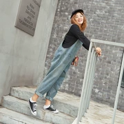 Quần jean nữ quai rộng cỡ lớn mm dành cho phụ nữ tuổi 2019 Bộ đồ hai dây mới, chân dày, mỏng - Quần jean