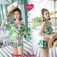 2019 Nhật Bản áo tắm nữ ba mảnh mới tay áo cánh sen in bikini áo tắm ba mảnh chất lượng xuất khẩu - Bộ đồ bơi hai mảnh đồ tắm 2 mảnh