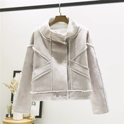 Áo khoác da nữ công cụ áo blazer da cừu khâu áo khoác ngắn áo khoác 2018 thu đông