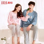 Bộ đồ ngủ cotton dài tay tiêu chuẩn mới của Mỹ và phim hoạt hình cotton mùa xuân và mùa thu cho nam có thể mặc một bộ đồ phục vụ tại nhà