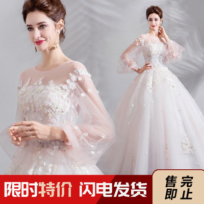 taobao agent Wedding dress, winter small princess costume for bride, puff sleeves, long sleeve, french style