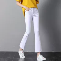 Летние тонкие белые цветные штаны-клёш, штаны, эластичные джинсы, по фигуре, высокая талия, в корейском стиле