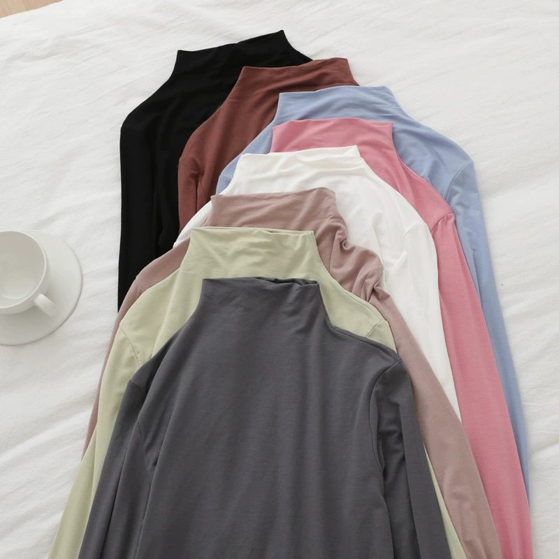 Sản phụ mùa thu Mới Hàn Quốc Modal Half Turtleneck Fashion Bottoming Slim Fit Thin Tide Mom T-shirt Top - Áo thai sản