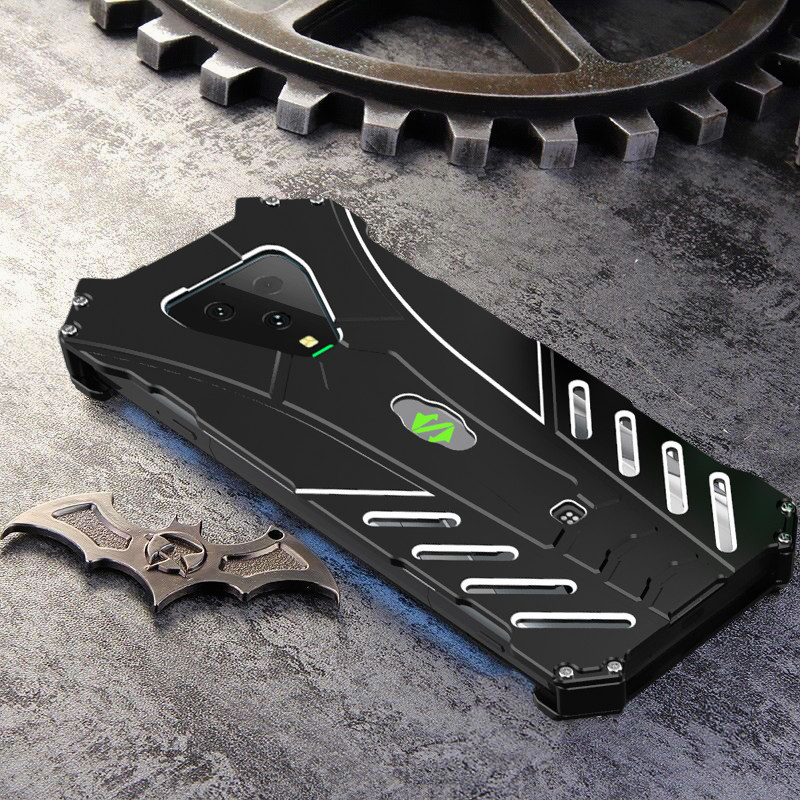 R-Just Batman Shockproof Aluminum Shell Metal Case with Custom Batarang Stent for Xiaomi Black Shark 3 Pro & Xiaomi Black Shark 3