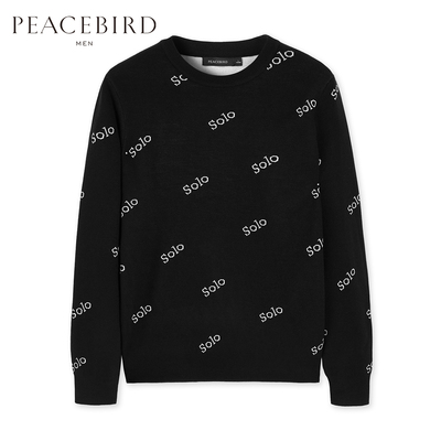 Áo len nam cổ điển của Peacebird 2019 mới lỏng lẻo áo len đen cổ tròn áo len nam - Kéo qua
