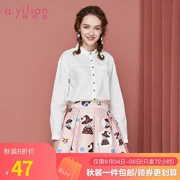 Ayi Lian 2019 mùa thu mới Hàn Quốc thời trang hoang dã giản dị sơ mi nữ áo sơ mi dài tay áo sơ mi - Áo sơ mi