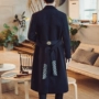 Áo khoác gió kiểu Trung Quốc thêu áo khoác nam mùa thu đông Phiên bản Hàn Quốc dài siêu dài qua đầu gối bằng len áo khoác phao nam