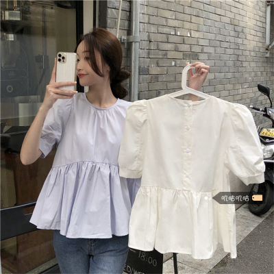 taobao agent Retro doll, top, french style, with short sleeve, new collection, 2021 collection, for plus size ladies, fitted