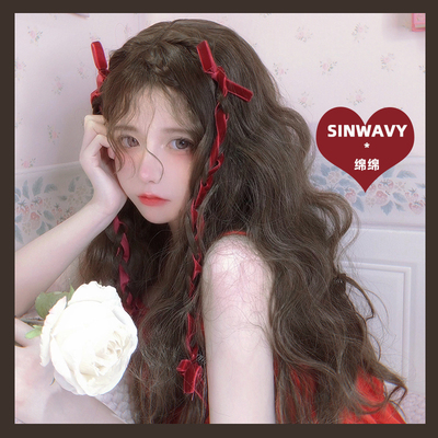 taobao agent Swanjia-Lolita Girl Wool Roll Bangs Rim Golden Dark Brown Simulation Medium Long Wig- | Mianmian |