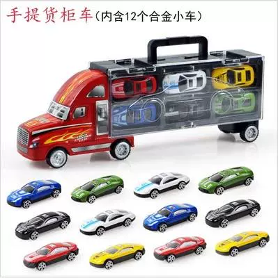 Mô hình trẻ em xe container cậu bé bé xe tải lớn đồ chơi ô tô ngoại cỡ ô tô tải lớn kéo ô tô nhỏ - Đồ chơi điều khiển từ xa