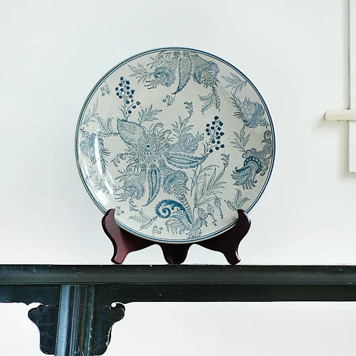 Окрашенное украшение ручной работы для гостиной, трубка, сине-белая лампа для растений, китайский стиль