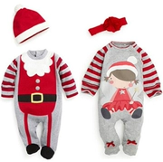 Quần áo Giáng sinh Năm mới cho bé trai và bé gái Trang phục leo núi dài tay Khai thác Onesies dễ thương cho bé + Mũ mặc năm mới