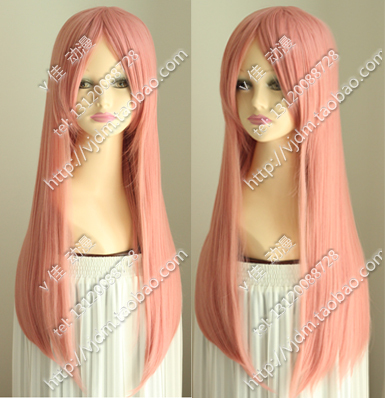 taobao agent Cosplay wig 60cm thickened face cigarette pink high -temperature silk long straight hairpin Ruka Biyangqi