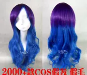 Anime Harajuku Gradient Color Big Wave Purple Blue Fake Fake Cosplay Tóc dài Tóc xoăn Tóc giả - Cosplay