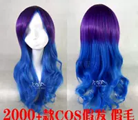 Anime Harajuku Gradient Color Big Wave Purple Blue Fake Fake Cosplay Tóc dài Tóc xoăn Tóc giả - Cosplay cosplay halloween
