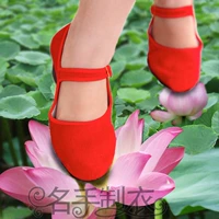 Этническая обувь из провинции Юньнань, черный красный ремень на высоком каблуке