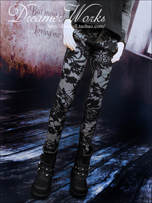 taobao agent BJD/SD 4-point baby clothing silver-bottom black flower pattern-slim stretch pants 1/3,1/4, uncle, 3 points