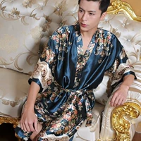 Mùa hè nam mỏng áo choàng của nam giới bộ đồ ngủ lụa robe áo choàng choàng áo choàng Hải Quân Nhật Bản kimono ren robe áo choàng lụa dài tay cho nam