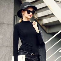 2018 mới của Hàn Quốc phiên bản của bán cao cổ áo sơ mi dài tay ở phần cuối của màu rắn Slim cổ áo cổ áo phương thức phụ nữ mùa xuân và mùa thu áo len cổ thuyền