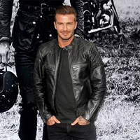 Beckham với cùng một xe máy người đàn ông da và Châu Âu đoạn ngắn cổ áo jacket Harley triều nam Slim PU leather jacket áo khoác phao nam