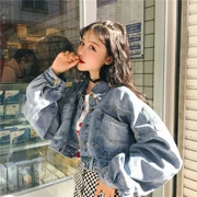 2018 mùa thu mới Hàn Quốc phiên bản của chic retro bat tay áo đoạn ngắn denim jacket nữ hoang dã lỏng bf sinh viên áo khoác