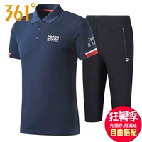 361 độ của nam giới thể thao phù hợp với 2018 mùa hè mới 361 ve áo thoáng khí ngắn tay t- shirt bảy dây kéo quần nam đồ bộ the thao nữ dài