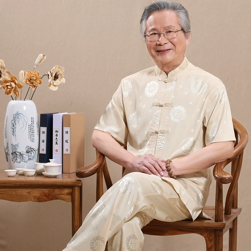 Тонкая вышивка для пожилых людей для отдыха, комплект для влюбленных, короткий рукав, для среднего возраста, большой размер, с вышивкой, китайский стиль