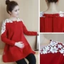 Bà bầu phù hợp với mùa thu 2018 mới mẹ yfz Phiên bản Hàn Quốc của phụ nữ mang thai màu đỏ lỏng áo dài tay áo khoác bầu