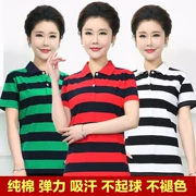 Trung niên và phụ nữ cũ của mùa hè ngắn tay T-Shirt mỏng trung niên bông ve áo của mẹ áo cộng với phân bón XL áo sơ mi